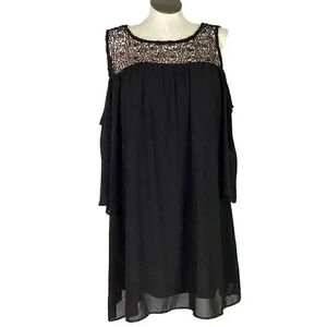 Want And Need Womens 2X Floral Lace Cold Shoulder Dress Black